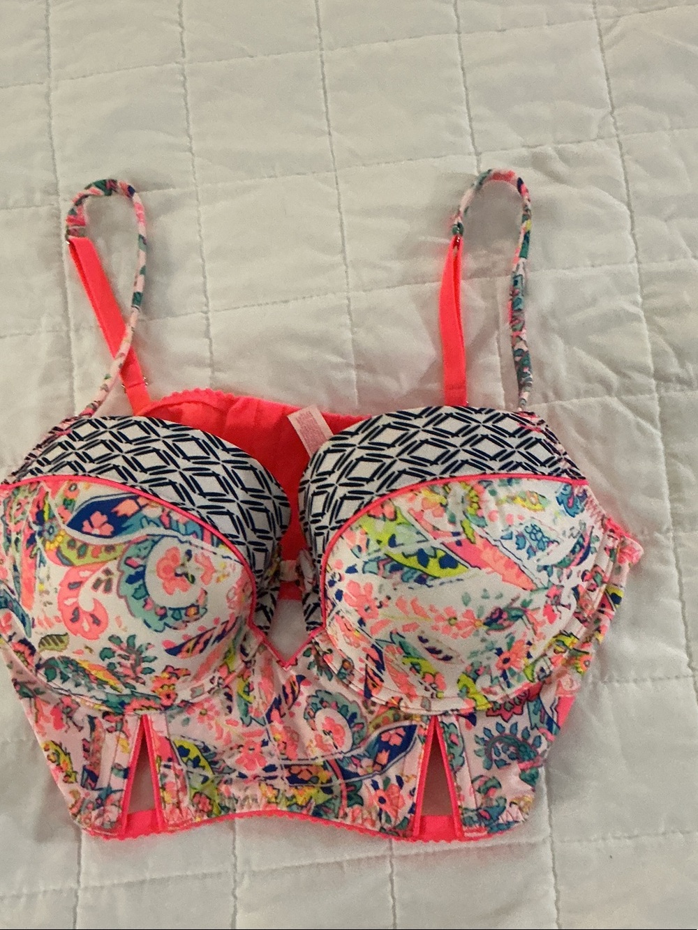 Victoria's Secret Coral and Navy Patterned Bra